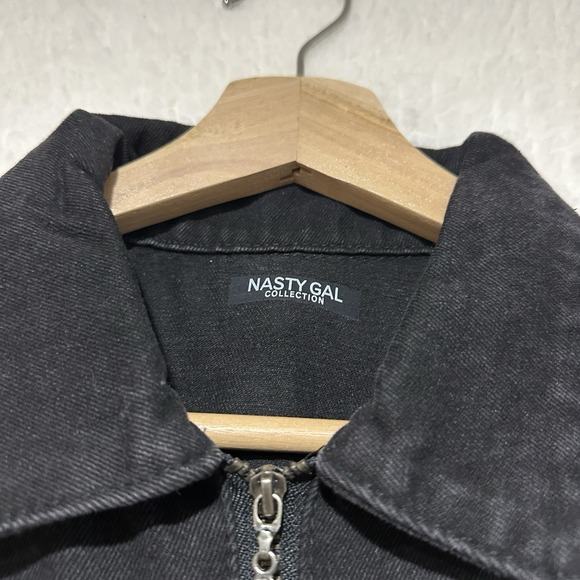 Nasty Gal Collection Black Denim Fringe Detailing Zip Up Front Jumpsuit Sz‎ US 4 - Picture 3 of 16